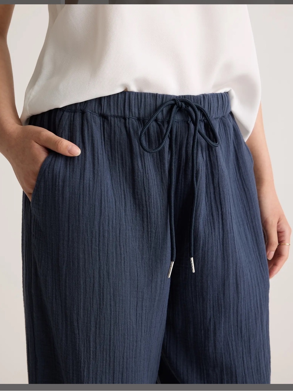 Quince 100% Organic Cotton Gauze Straight Leg Pants Indigo Blue sz large - Picture 2 of 10